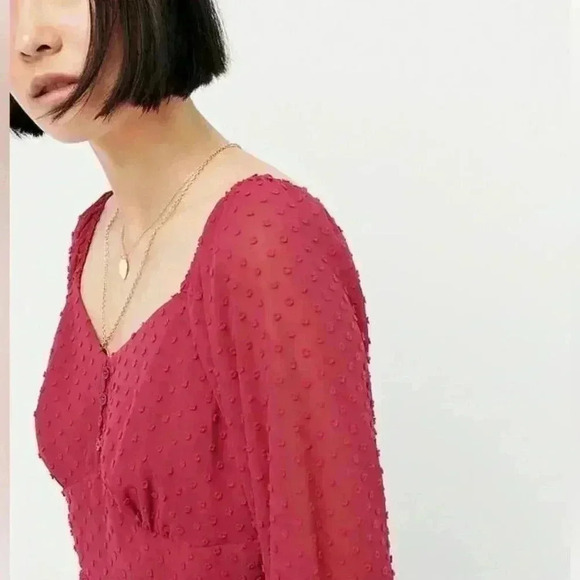 J.CREW Women's 12 Tiered Long-Sleeve Midi Dress Swiss Dot Berry Pink - Picture 3 of 12